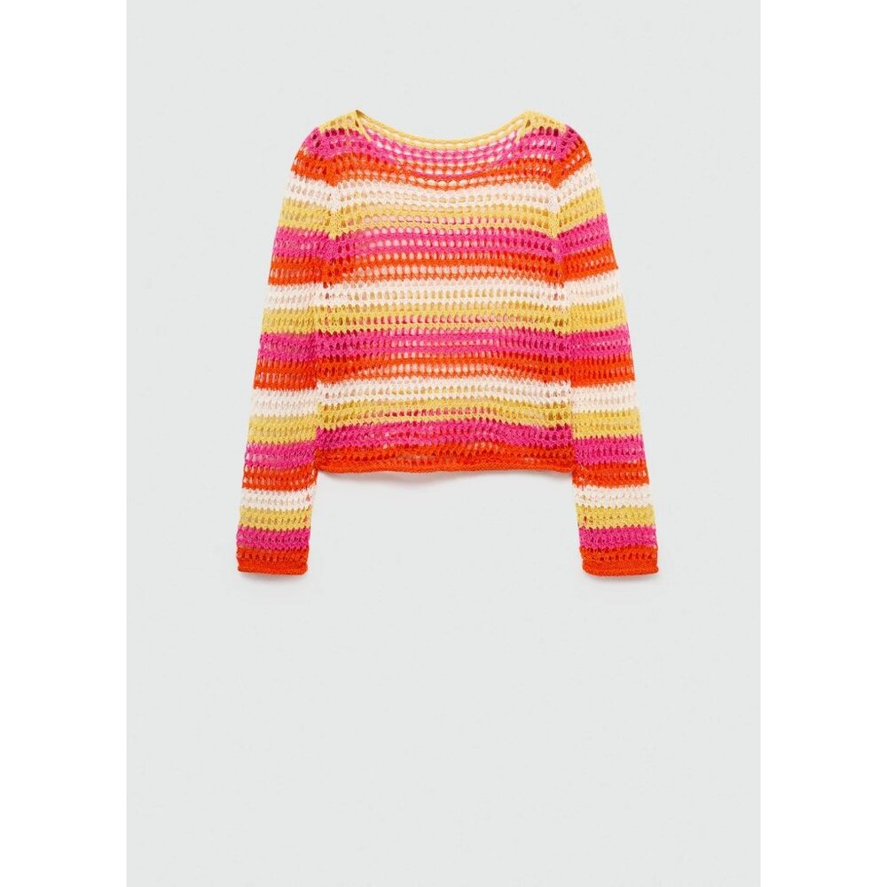 MANGO (MNG) Womens Size Small Pink Orange Yellow White Combined crochet sweater